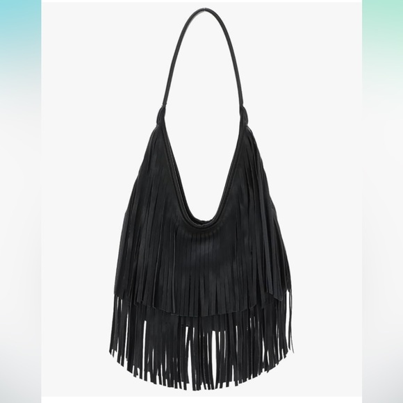 Black Fringe Hobo Bag - Picture 1 of 1